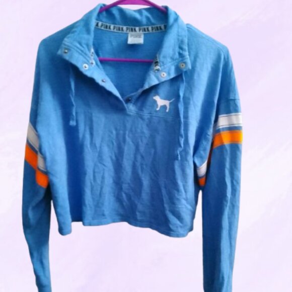 PINK Victoria's Secret drawstring collared cropped top long sleeve with dog XS - Picture 1 of 9